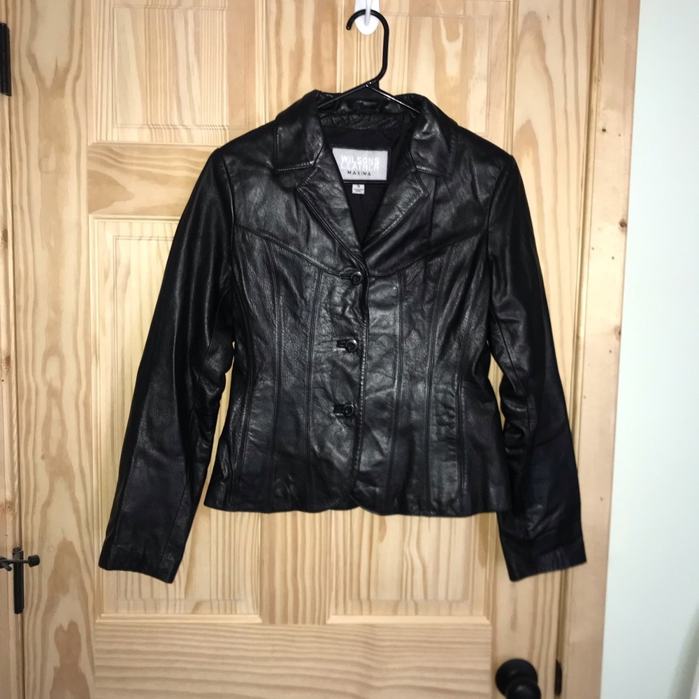 Wilson’s Leather Maxima black button front jacket size S